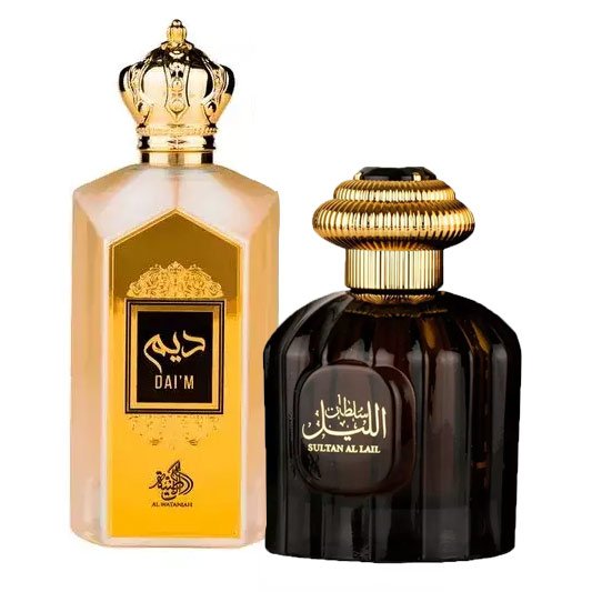 Frascos t&iacute;picos da perfumaria com detalhes em dourado &aacute;rabe